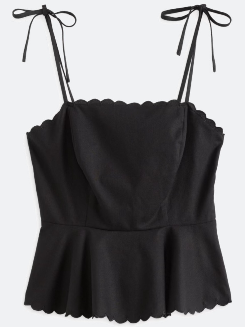 Gilli Magdalena Peplum Blouse in Black l Scallop-Trim Tie-Strap Peplum